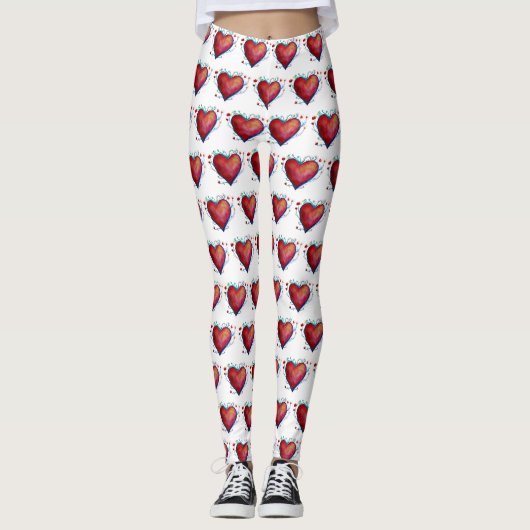 Elegant Red Hearts Waterverf Aangepaste Leggings (Voorkant)