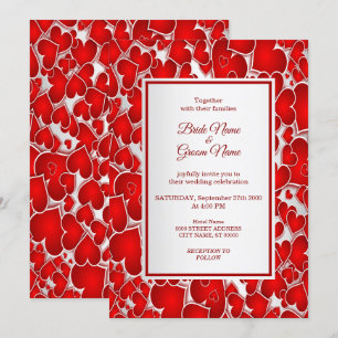 Elegant Red Hearts Wedding Invitation Kaart