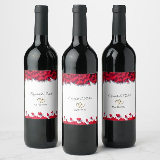 Elegant Red Hearts Wijn Etiket (Flessen)