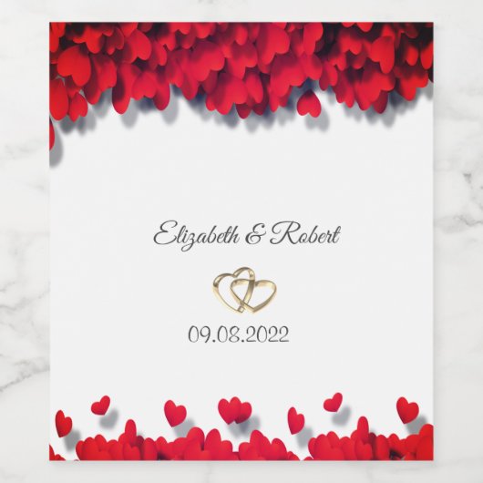 Elegant Red Hearts Wijn Etiket (Enkel label)