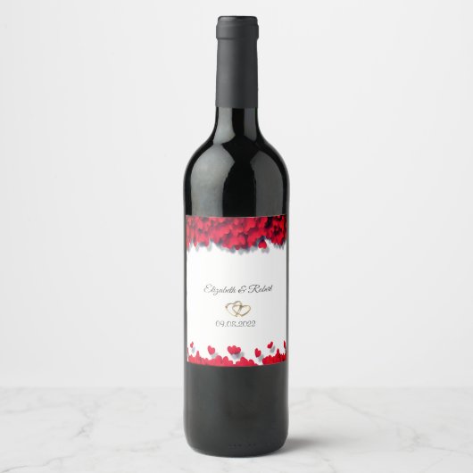 Elegant Red Hearts Wijn Etiket (Voorkant)