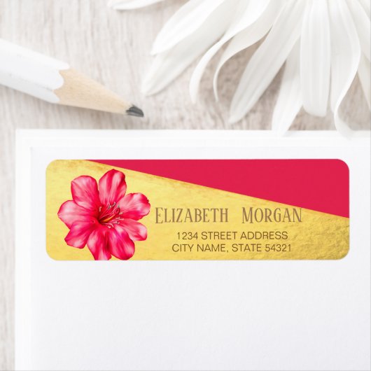 Elegant Red, Hibiskus, Gold Address Label (Insitu)