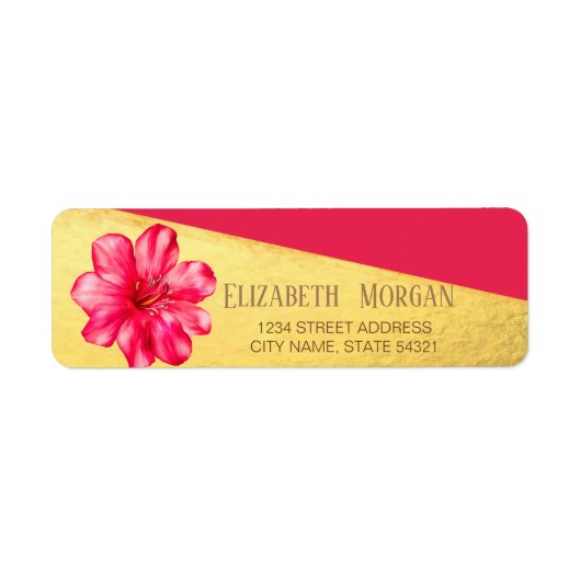 Elegant Red, Hibiskus, Gold Address Label (Voorkant)