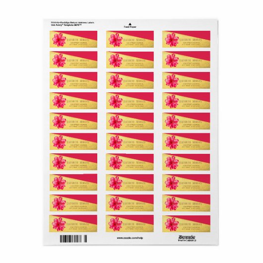 Elegant Red, Hibiskus, Gold Address Label (Full Sheet)