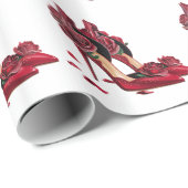 Elegant Red High Heels with Golden Roses           Cadeaupapier (Rol Hoek)