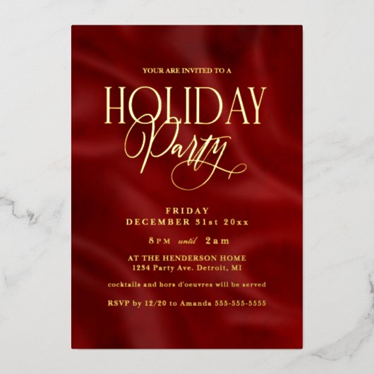 Elegant Red Holiday Party Folie Uitnodiging (Voorkant)