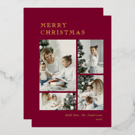 Elegant Red Holiday Photo Collage Christmas Card Folie Feestdagenkaart