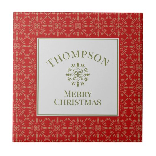 Elegant Red Holiday Vintage kerstnaam Tegeltje (Voorkant)