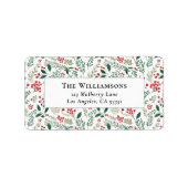 Elegant Red Holly Berry Greenery Retouradres Etiket (Voorkant)