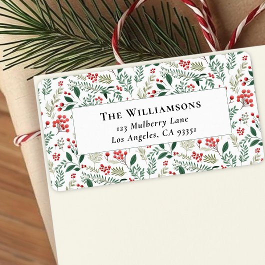 Elegant Red Holly Berry Greenery Retouradres Etiket