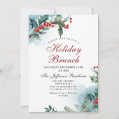 Elegant Red Holly Berry Kerstfeestdag Brunch Kaart (Voorkant)