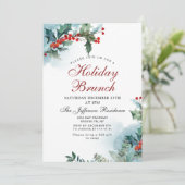 Elegant Red Holly Berry Kerstfeestdag Brunch Kaart (Staand voorkant)