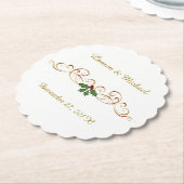 Elegant Red Holly kerstbruiloft Kartonnen Onderzetters (Gekanteld)