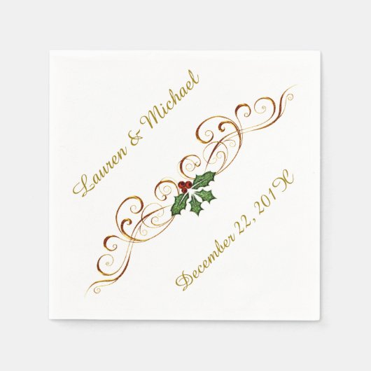 Elegant Red Holly kerstbruiloft Servetten (Voorkant)