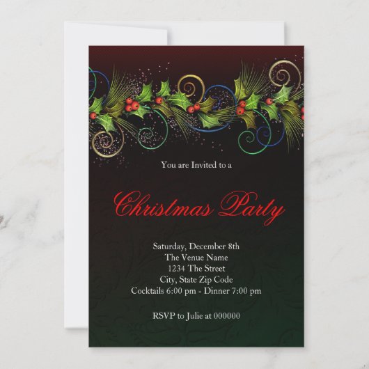 Elegant Red Holly kerstfeest Kaart (Achterkant)