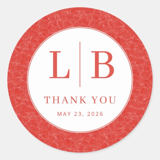 Elegant Red Initials Ronde Sticker (Voorkant)