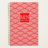 Elegant Red Japans golfpatroon monogrammen Planner (Voorkant)