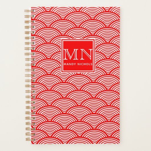 Elegant Red Japans golfpatroon monogrammen Planner (Voorkant)