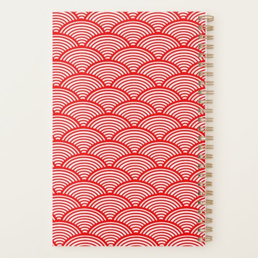 Elegant Red Japans golfpatroon monogrammen Planner (Achterkant)