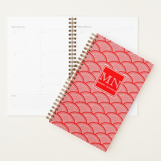 Elegant Red Japans golfpatroon monogrammen Planner (Display)