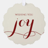 Elegant Red Joy Personalized Christmas Photo Ornament Kaart (Voorkant)