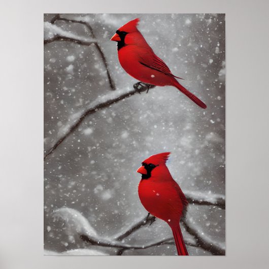 Elegant Red Kardinaal Birds Art Poster (Voorkant)