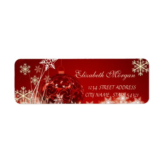 Elegant Red Kerstbal, Snowflakes Label (Voorkant)