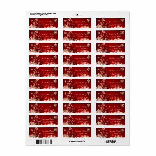 Elegant Red Kerstbal, Snowflakes Label (Full Sheet)