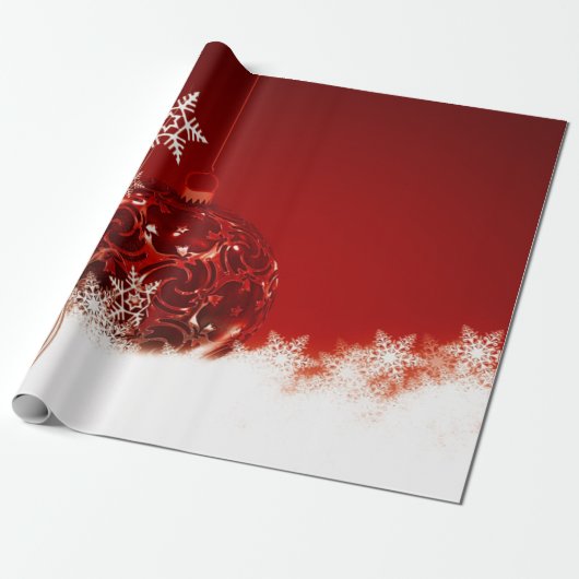 Elegant Red Kerstbal, Snowfleks Holiday Cadeaupapier (Uitgerold)