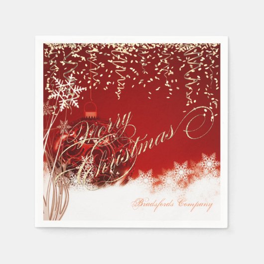 Elegant Red, kerstballen, gouden Confetti Servet (Voorkant)