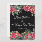 Elegant Red kerstbloemen op zwarte achtergrond Feestdagenkaart (Voorkant)