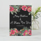 Elegant Red kerstbloemen op zwarte achtergrond Feestdagenkaart (Staand voorkant)