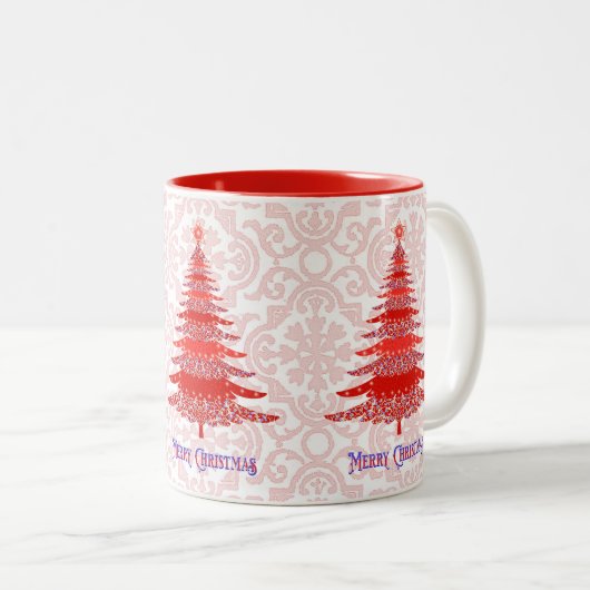Elegant Red Kerstbomen Snowflakes Tweekleurige Koffiemok (Voorkant rechts)