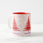 Elegant Red Kerstbomen Snowflakes Tweekleurige Koffiemok (Voorkant links)