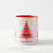 Elegant Red Kerstbomen Snowflakes Tweekleurige Koffiemok (Center)
