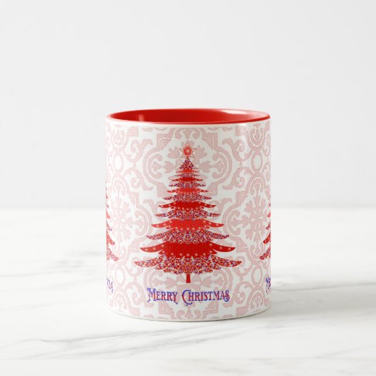 Elegant Red Kerstbomen Snowflakes Tweekleurige Koffiemok (Center)