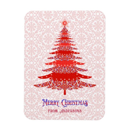 Elegant Red Kerstboom - Gepersonaliseerde Snowflak Magneet (Verticaal)