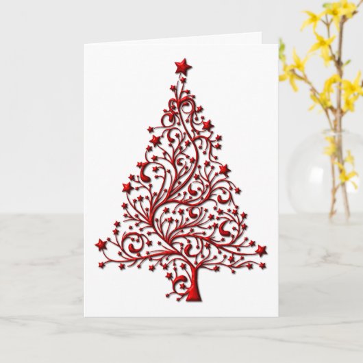 Elegant Red Kerstboom Kaart (Gele Bloem)