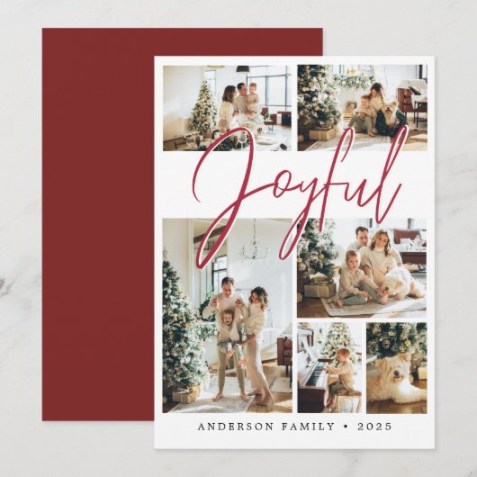 Elegant Red Kerstkalligrafie Foto Feestdagenkaart (Voorkant / Achterkant)