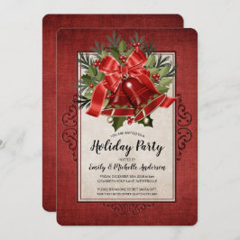 Elegant Red Kerstmis Bells Holiday Party Kaart