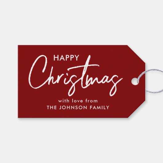 Elegant Red Kerstmis Cadeaulabel (Voorkant (Horizontaal))