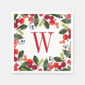 Elegant Red Kerstmis Greenery Monogram Wreate Servetten (Voorkant)