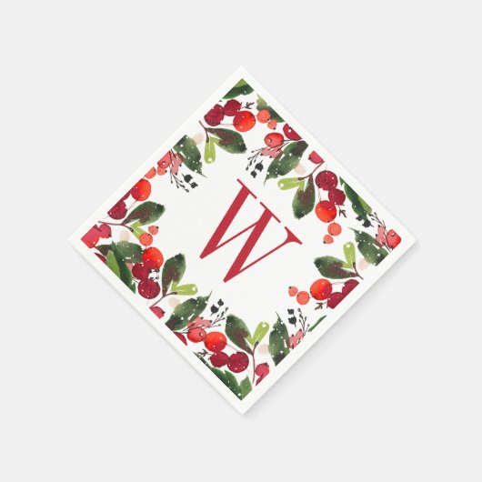 Elegant Red Kerstmis Greenery Monogram Wreate Servetten (Hoek)