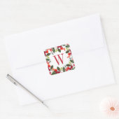 Elegant Red Kerstmis Greenery Monogram Wreate Vierkante Sticker (Envelop)