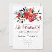 Elegant Red Kerstmis Poinsettia Floral Wedding Kaart (Voorkant)