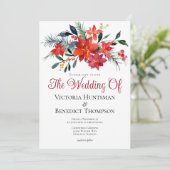 Elegant Red Kerstmis Poinsettia Floral Wedding Kaart (Staand voorkant)