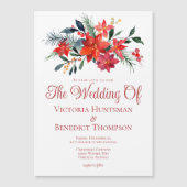 Elegant Red Kerstmis Poinsettia Floral Wedding Magnetische Uitnodiging (Voorkant)