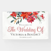 Elegant Red Kerstmis Poinsettia Floral Wedding Spandoek (Horizontaal)
