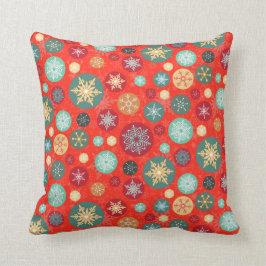 Elegant Red Kerstmis Snowflake Retro Patroon Kussen