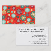 Elegant Red Kerstmis Snowflake Retro Patroon Visitekaartje (Voorkant / Achterkant)